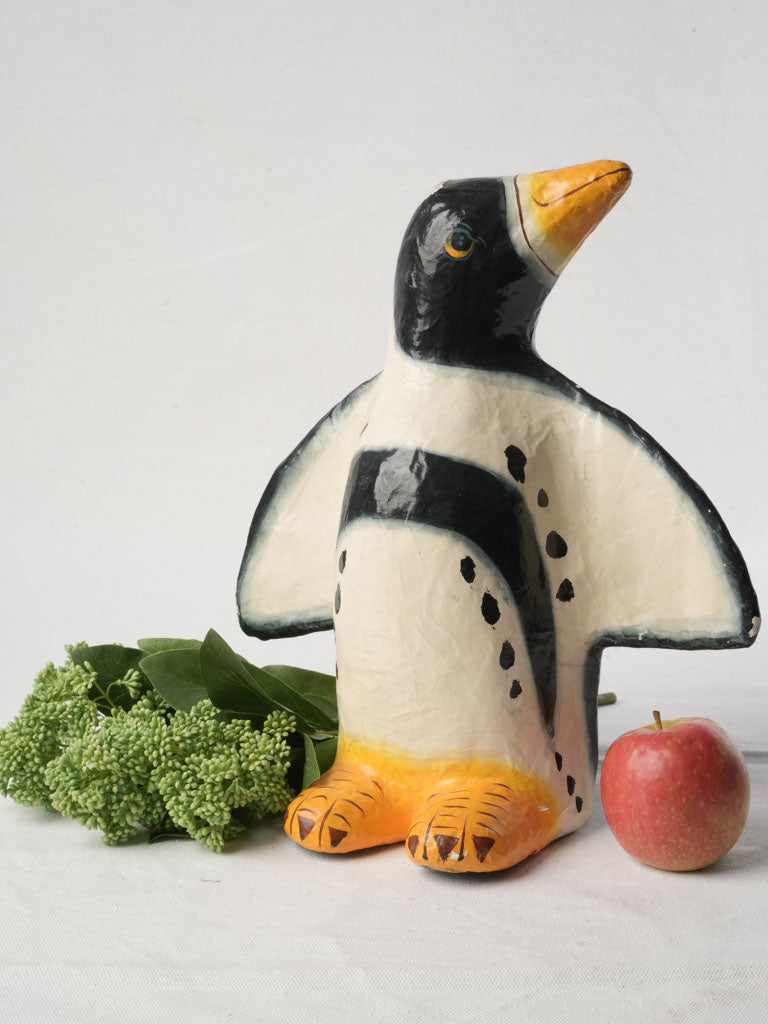 Singular Hand Painted Papier Mâché Penguin From the 60s - 13¾"