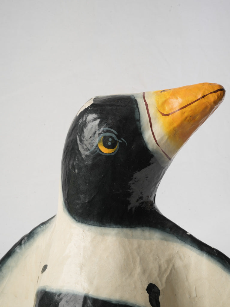 Singular Hand Painted Papier Mâché Penguin From the 60s - 13¾"