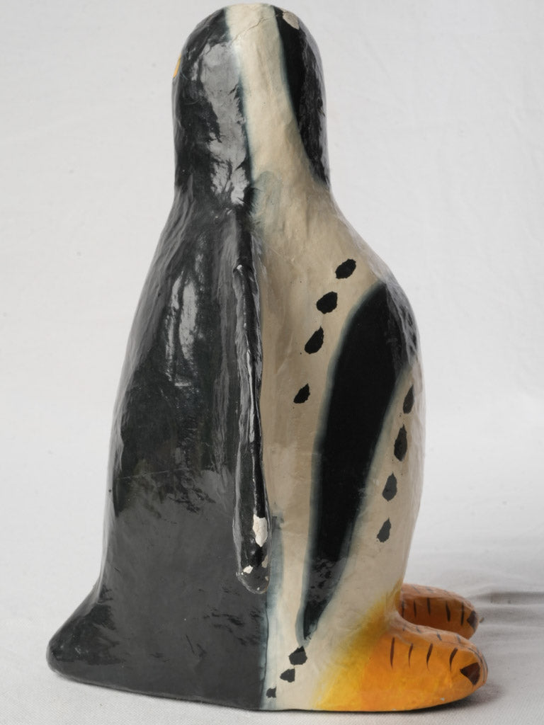 Singular Hand Painted Papier Mâché Penguin From the 60s - 13¾"