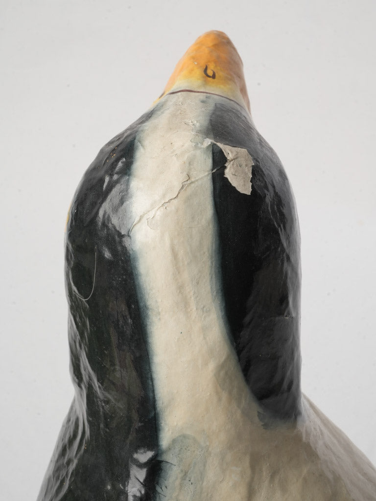 Singular Hand Painted Papier Mâché Penguin From the 60s - 13¾"