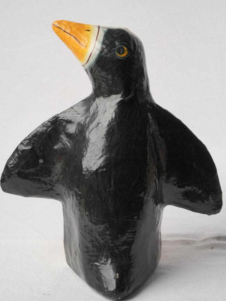Singular Hand Painted Papier Mâché Penguin From the 60s - 13¾"