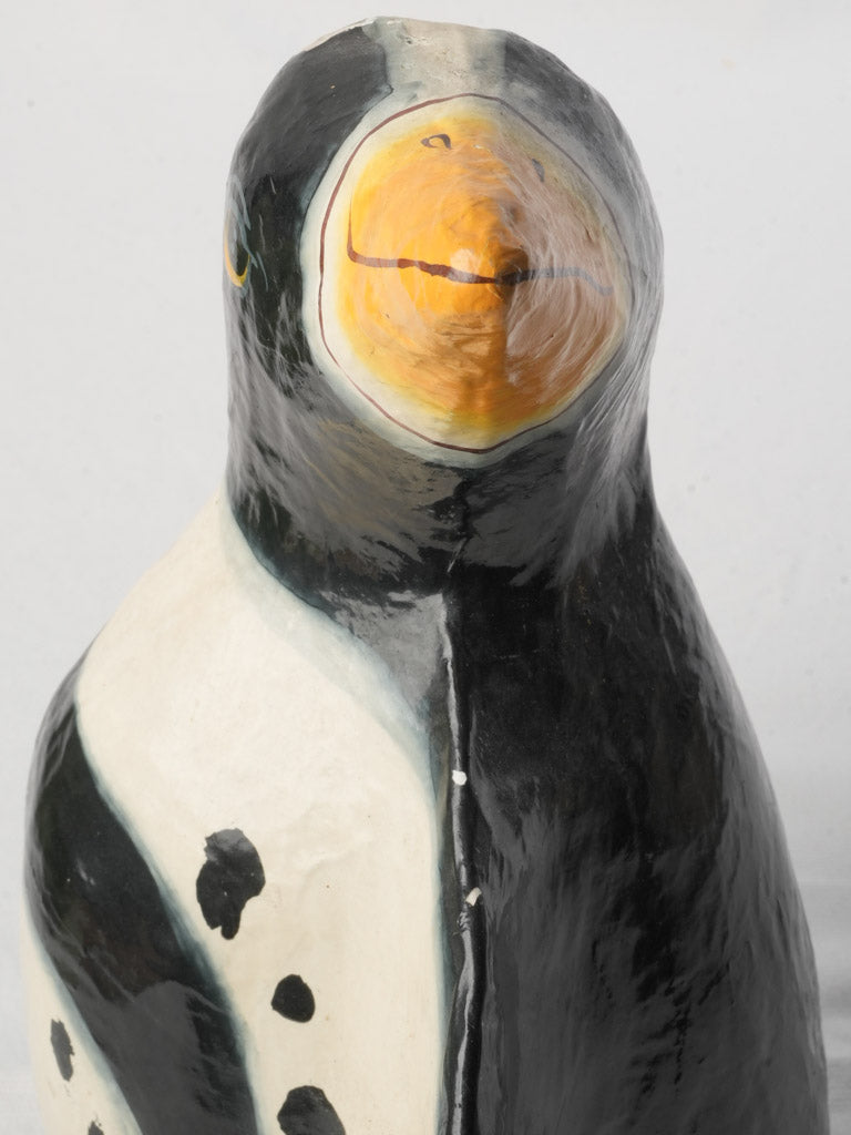 Singular Hand Painted Papier Mâché Penguin From the 60s - 13¾"