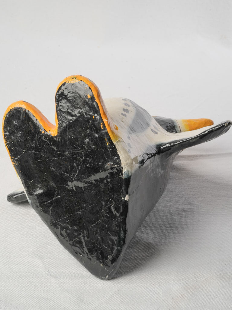 Singular Hand Painted Papier Mâché Penguin From the 60s - 13¾"