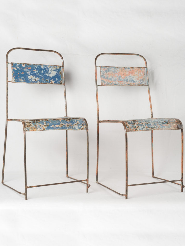 Vintage blue metal garden chairs