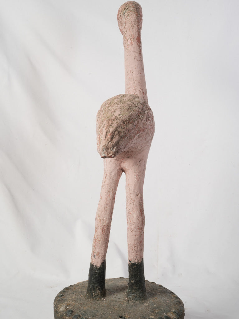 Whimsical weathered flamingo garden piece