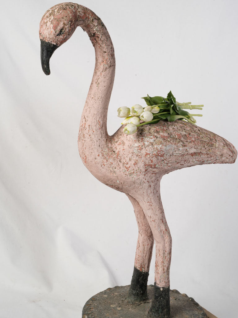 Elegant weathered patio flamingo sculpture