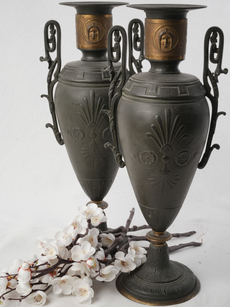 Antique Neoclassical Spelter Vases  