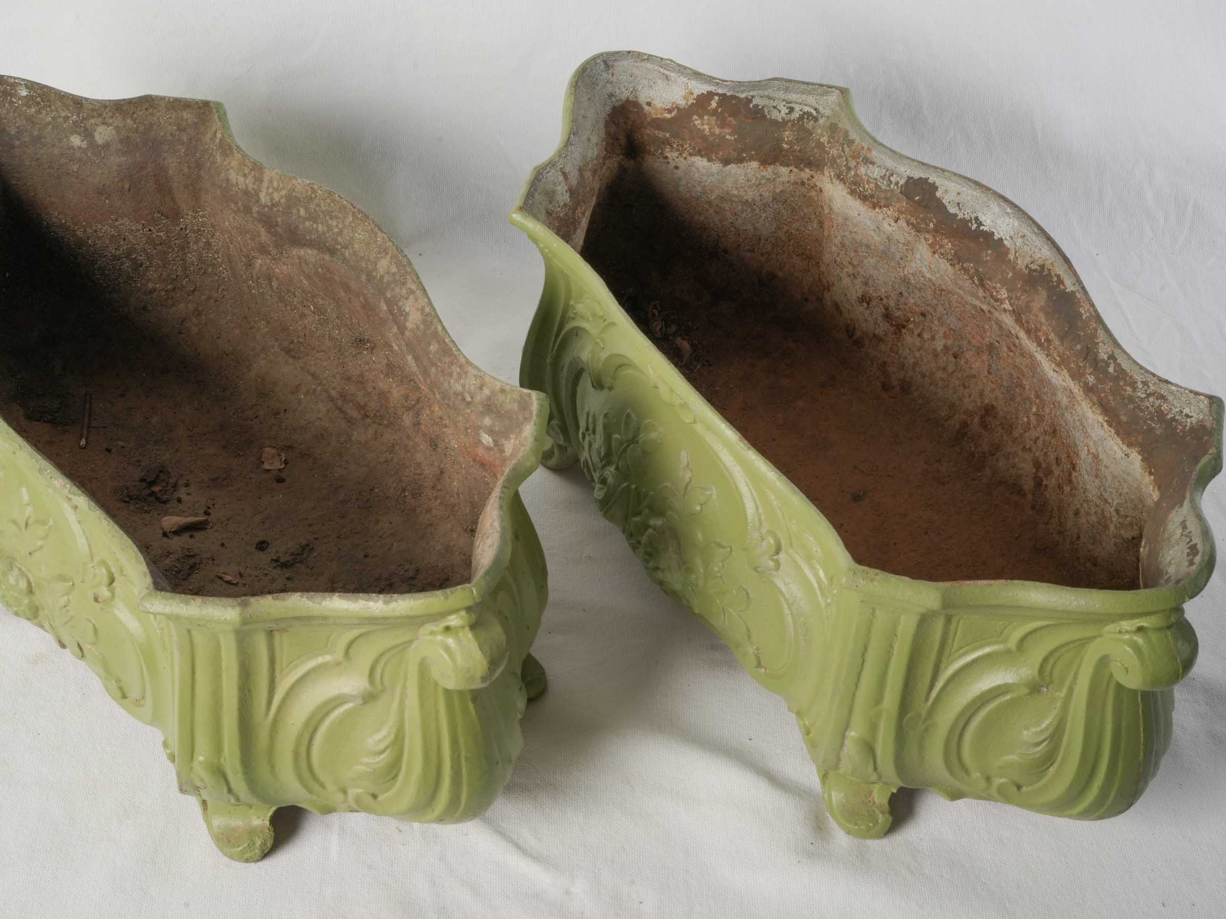 Pair of Antique French Cast Iron Planters w/ Later Painted Olive Green Finish - 22¾"