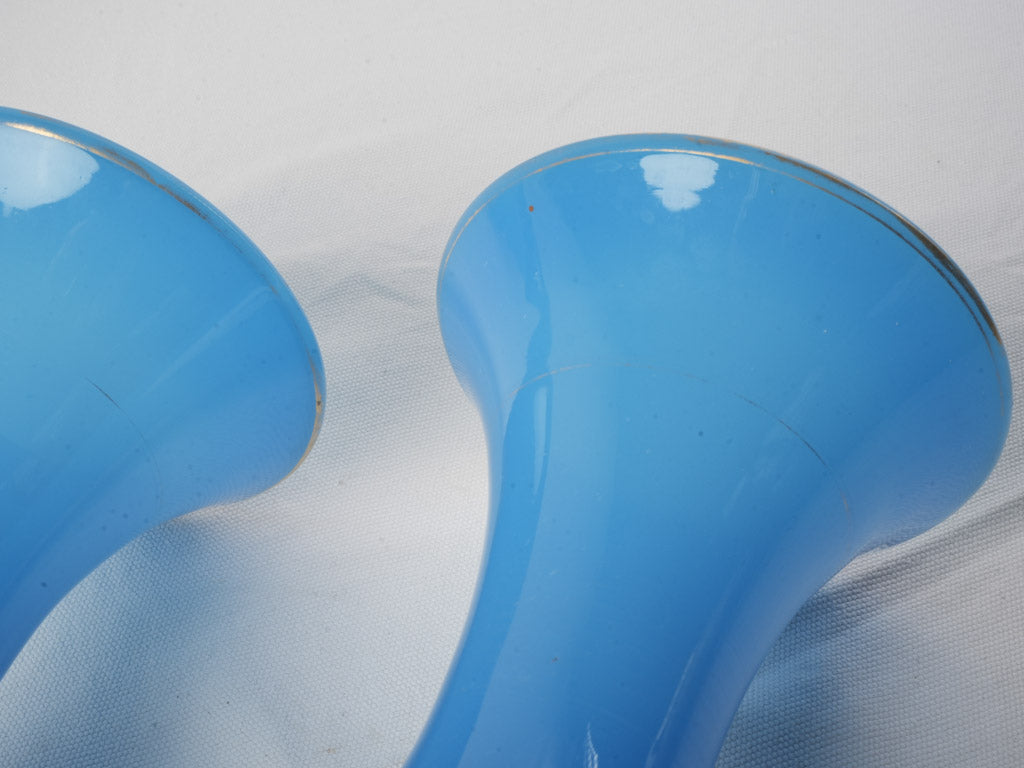Gilt decoration rimmed opaline vases  