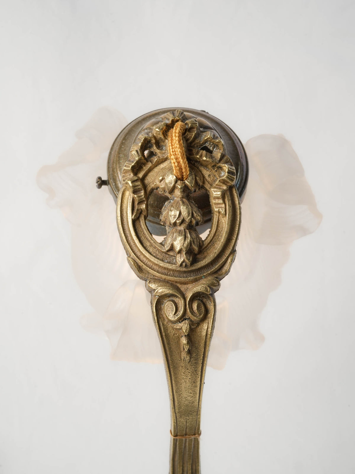 Petite Art Nouveau Brass Lamp w/ Frosted Glass Flower Shade - 5½"