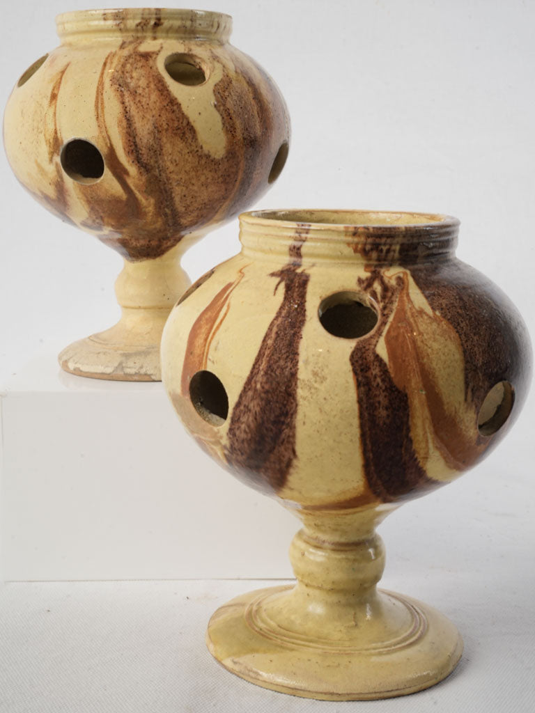 Honey-brown glazed terracotta holders
