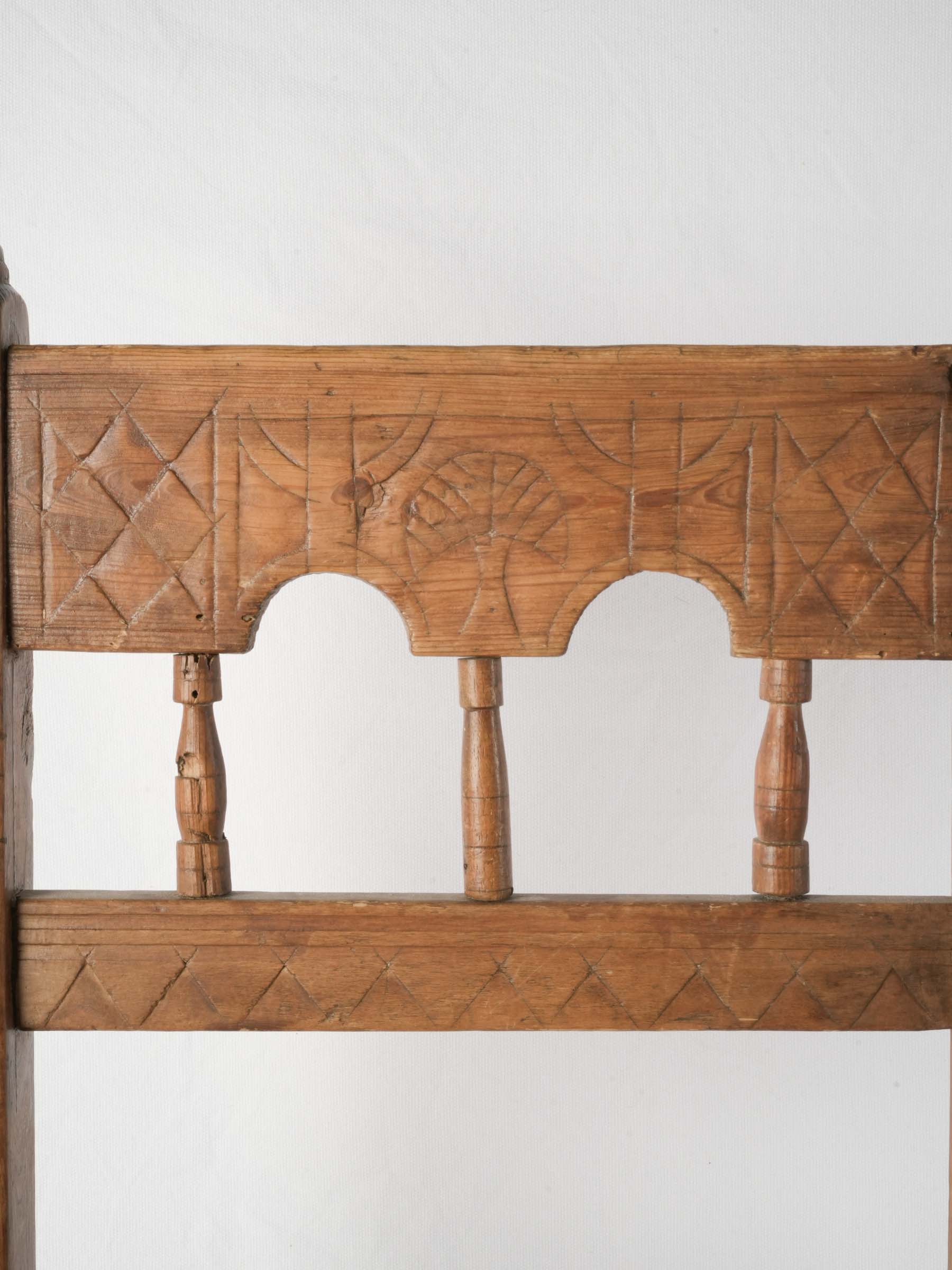 Early 20th-Century Hand-Carved Rustic Chair w/ Rush Seat -35¾"