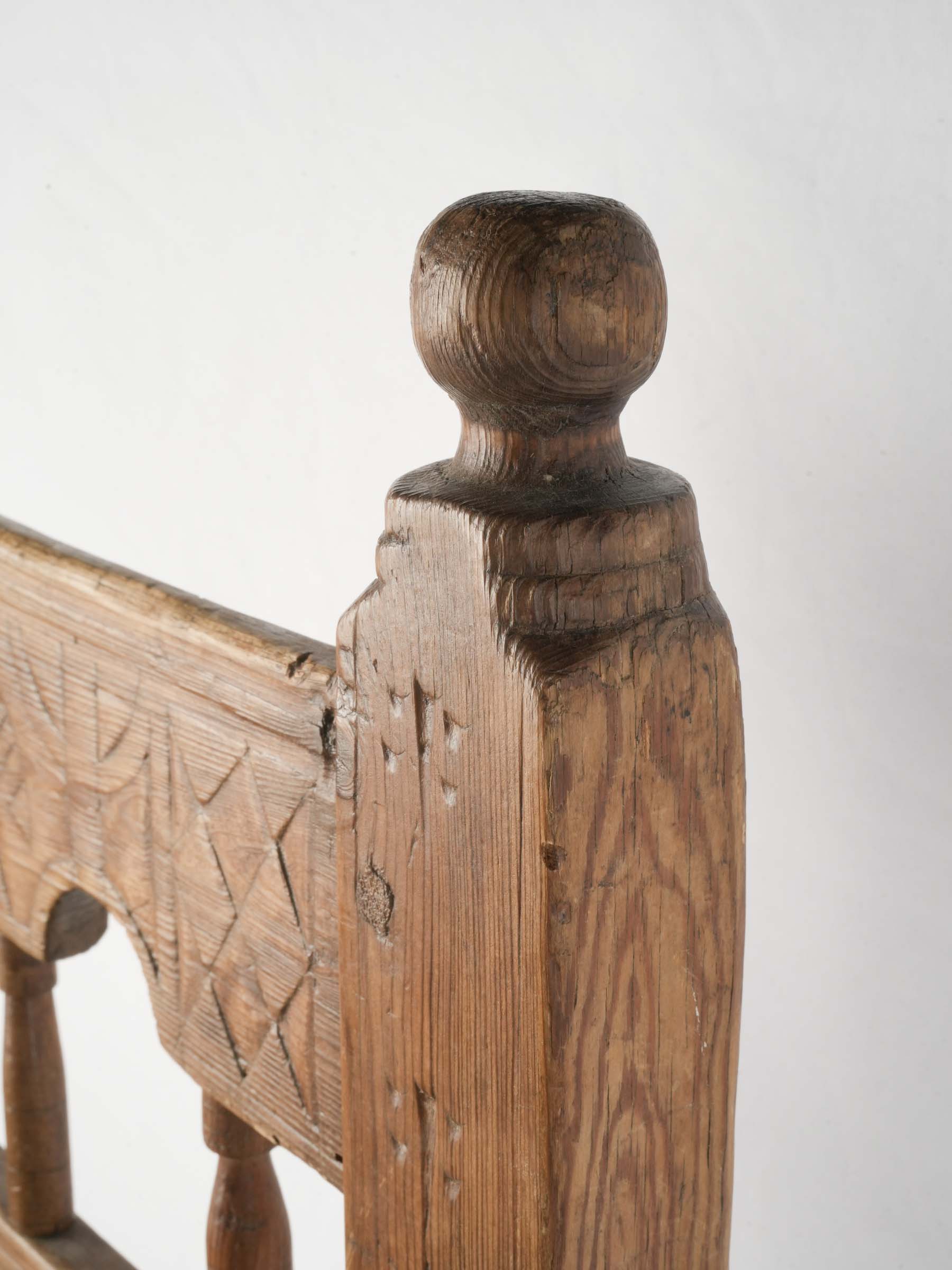 Early 20th-Century Hand-Carved Rustic Chair w/ Rush Seat -35¾"