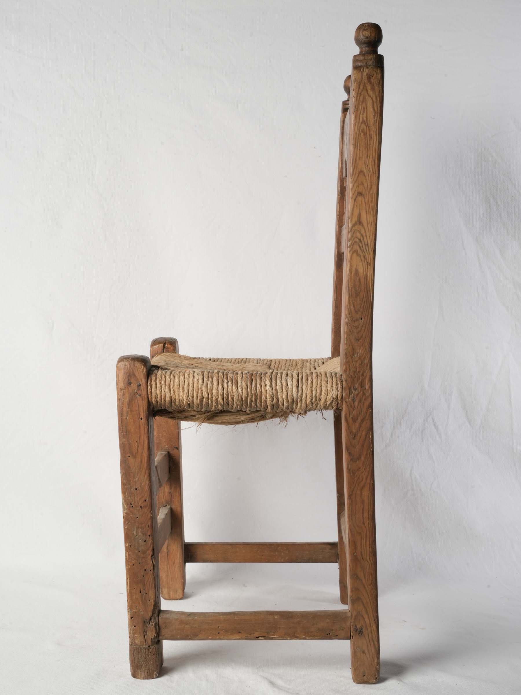 Early 20th-Century Hand-Carved Rustic Chair w/ Rush Seat -35¾"