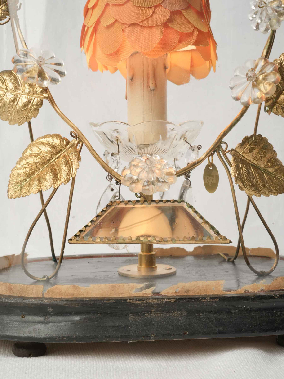 Bespoke Lamp w/ Antique Bridal Globe and Silk-Petal Shade - 17¾"