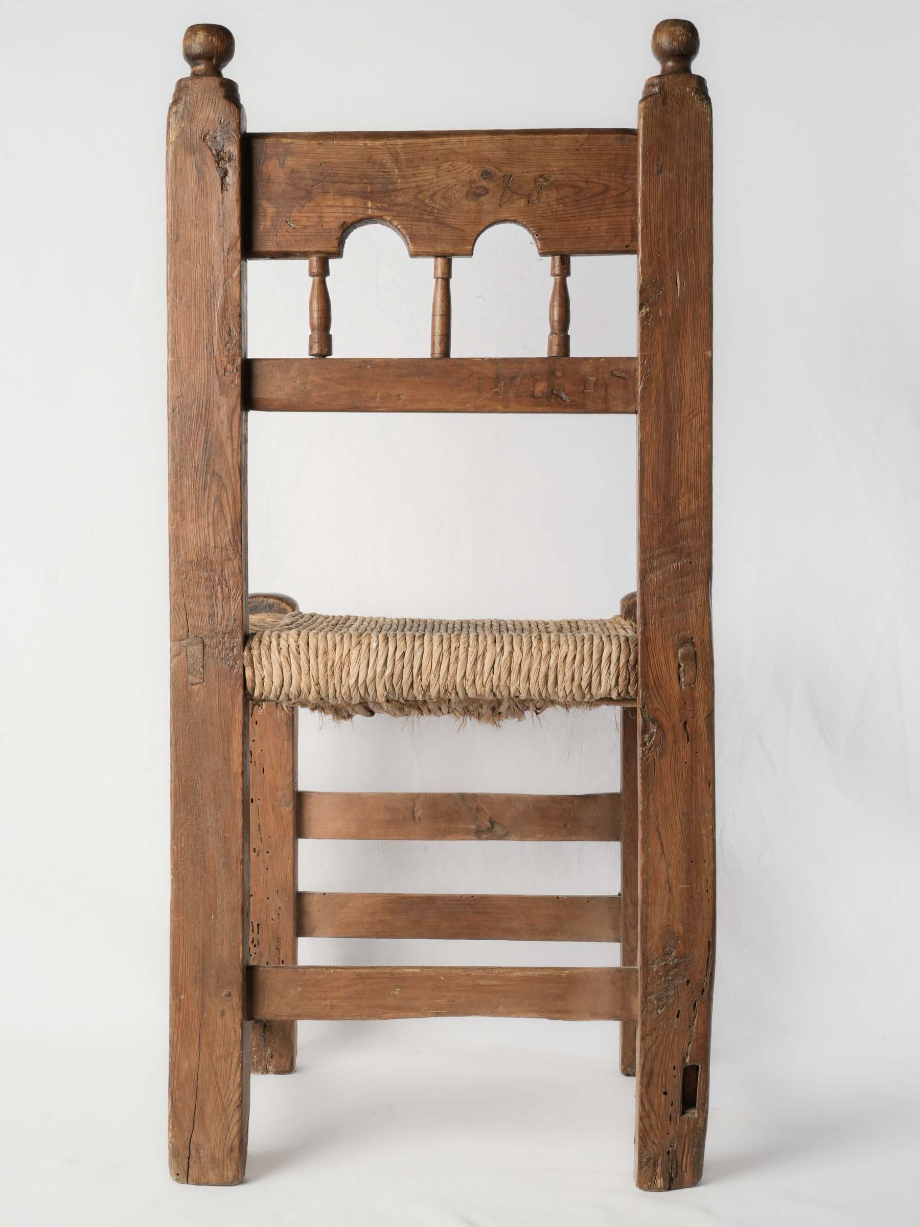 Early 20th-Century Hand-Carved Rustic Chair w/ Rush Seat -35¾"