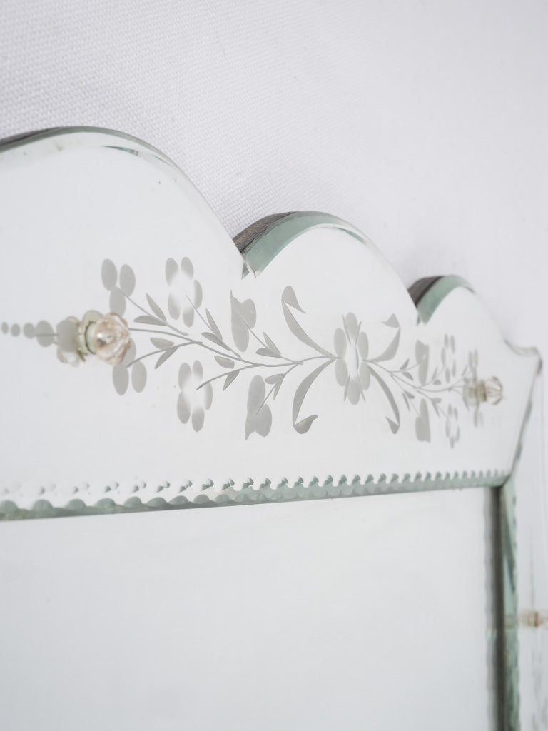 Etched, floral rectangular mirror