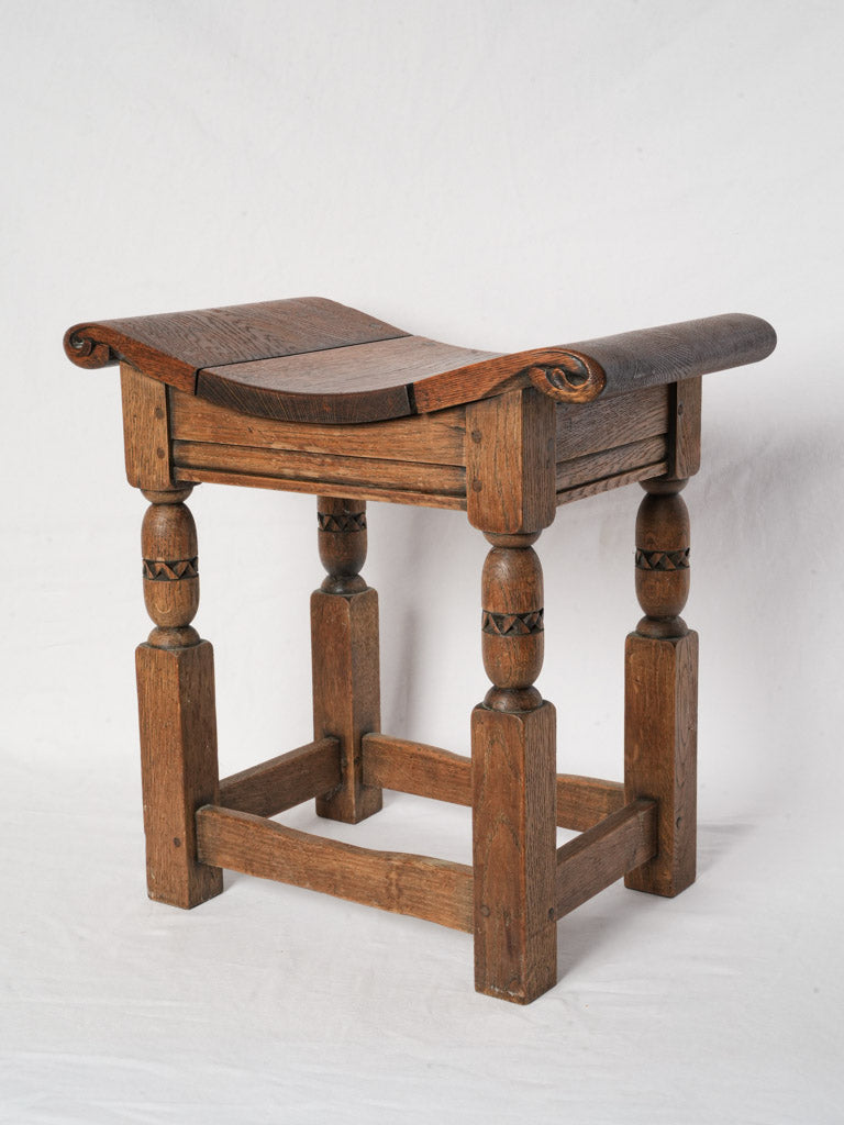 Sculptural Art Deco Oak Stool by Charles Dudouyt - 20¾"
