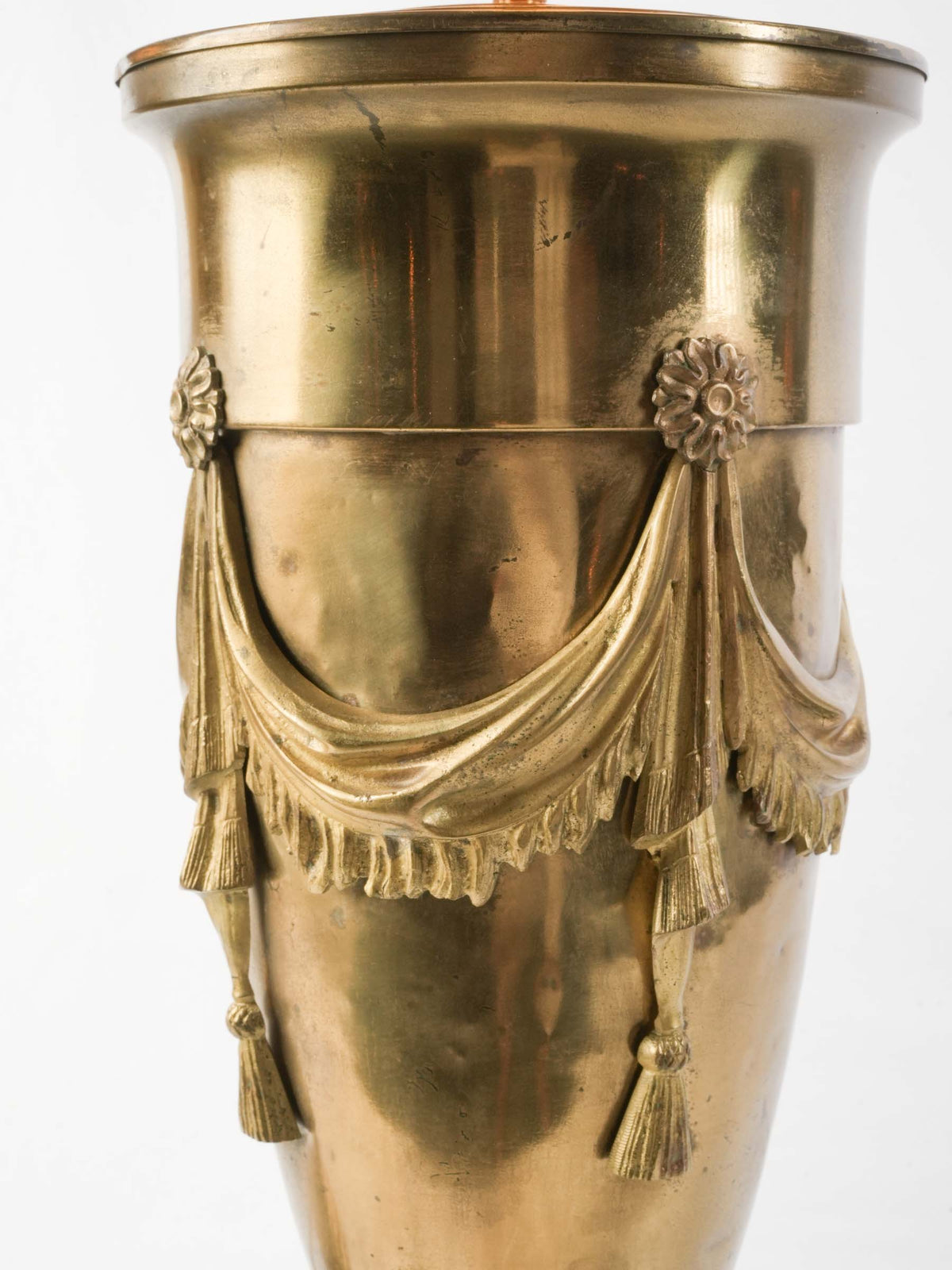 Pair of Very Tall Brass Urn Table Lamps w/ Custom-Made Felt Shades - 45"