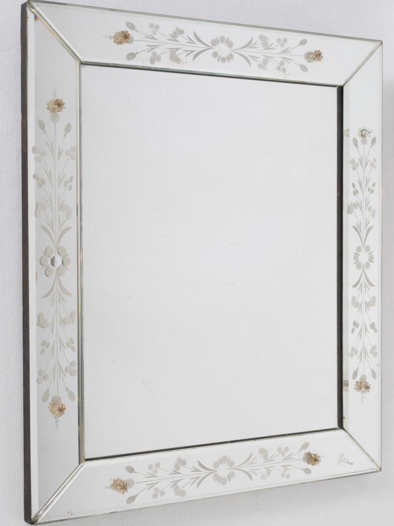 Delicate, floral etched Venetian accent mirror