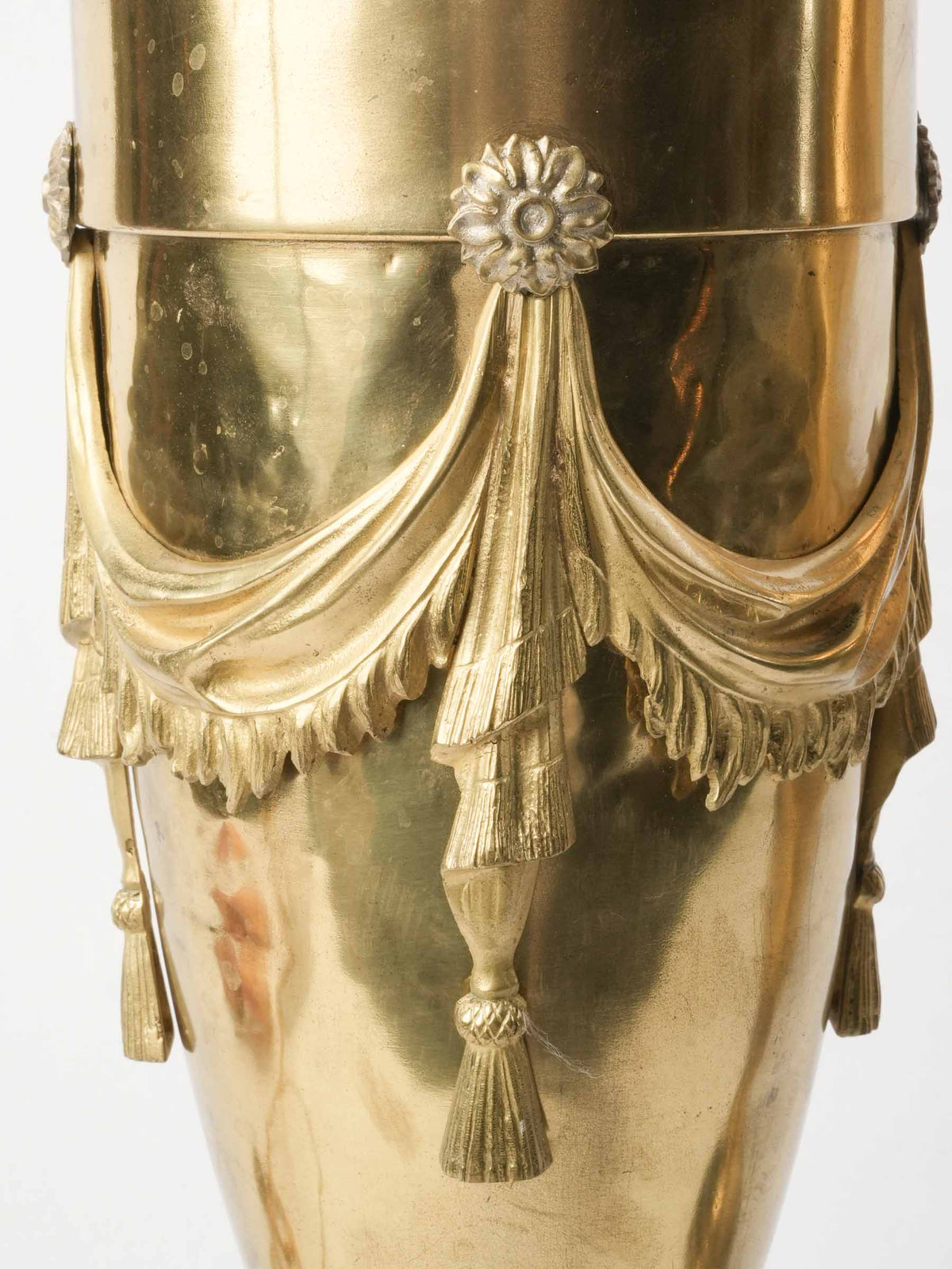 Pair of Very Tall Brass Urn Table Lamps w/ Custom-Made Felt Shades - 45"