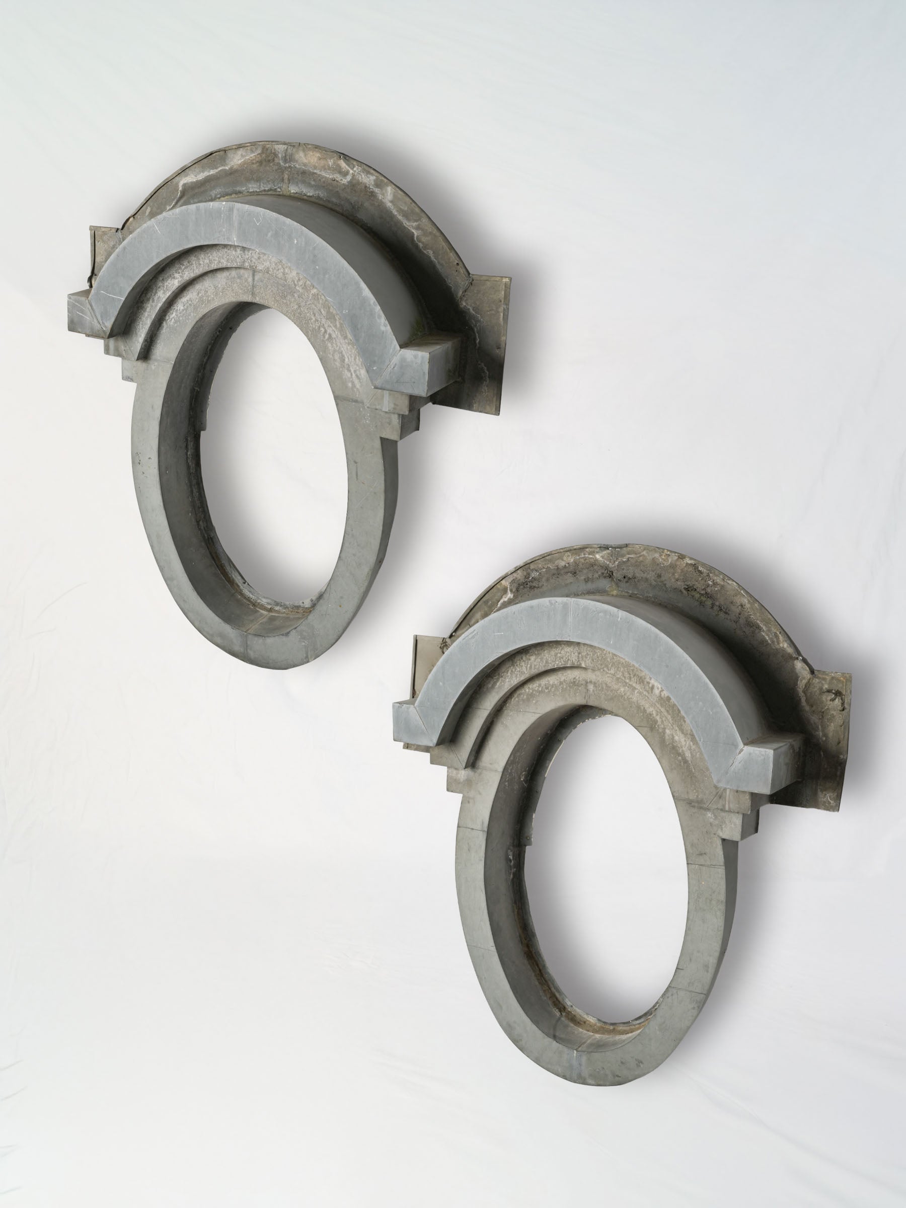Rare Pair of Parisian Zinc Œil-de-Bœuf Architectural Frames, Circa 1900 - 43¼" x 39½"