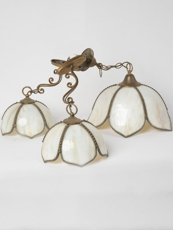 Pair of Art Nouveau opaline sconces w/ matching pendant light