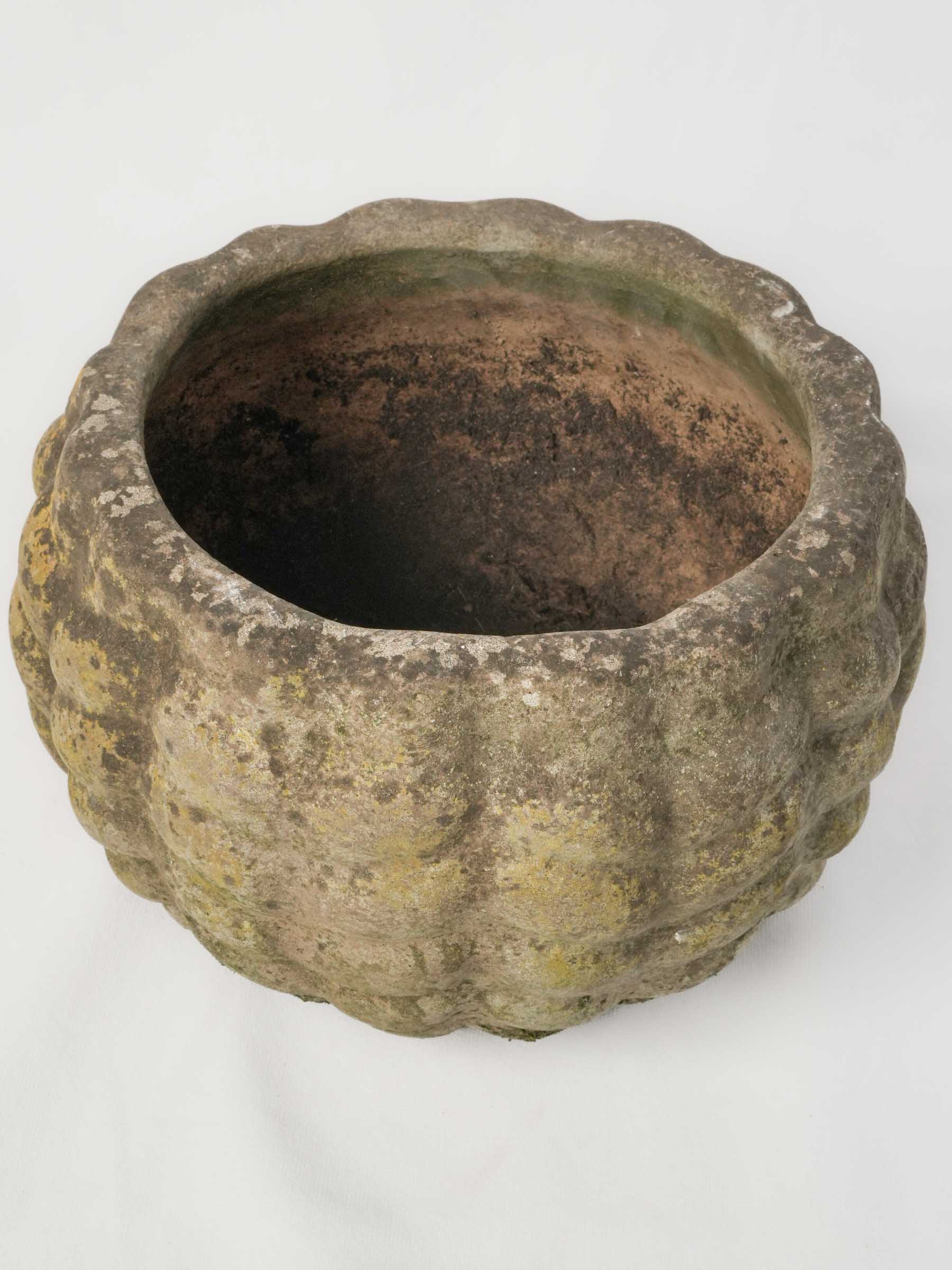 Vintage Lobed Concrete Planter w/ Naturally Weathered Patina - 9" x 13"