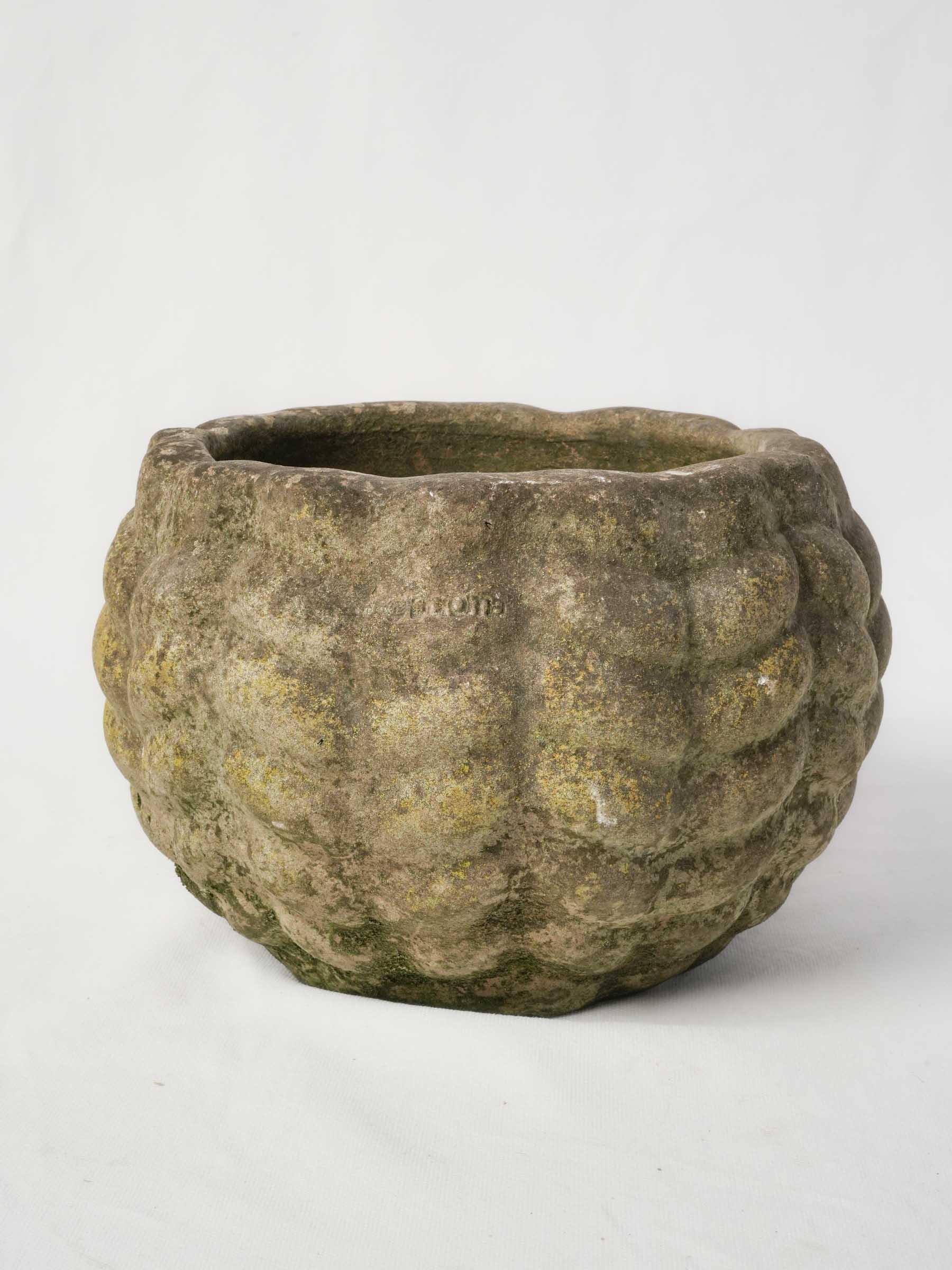 Vintage Lobed Concrete Planter w/ Naturally Weathered Patina - 9" x 13"