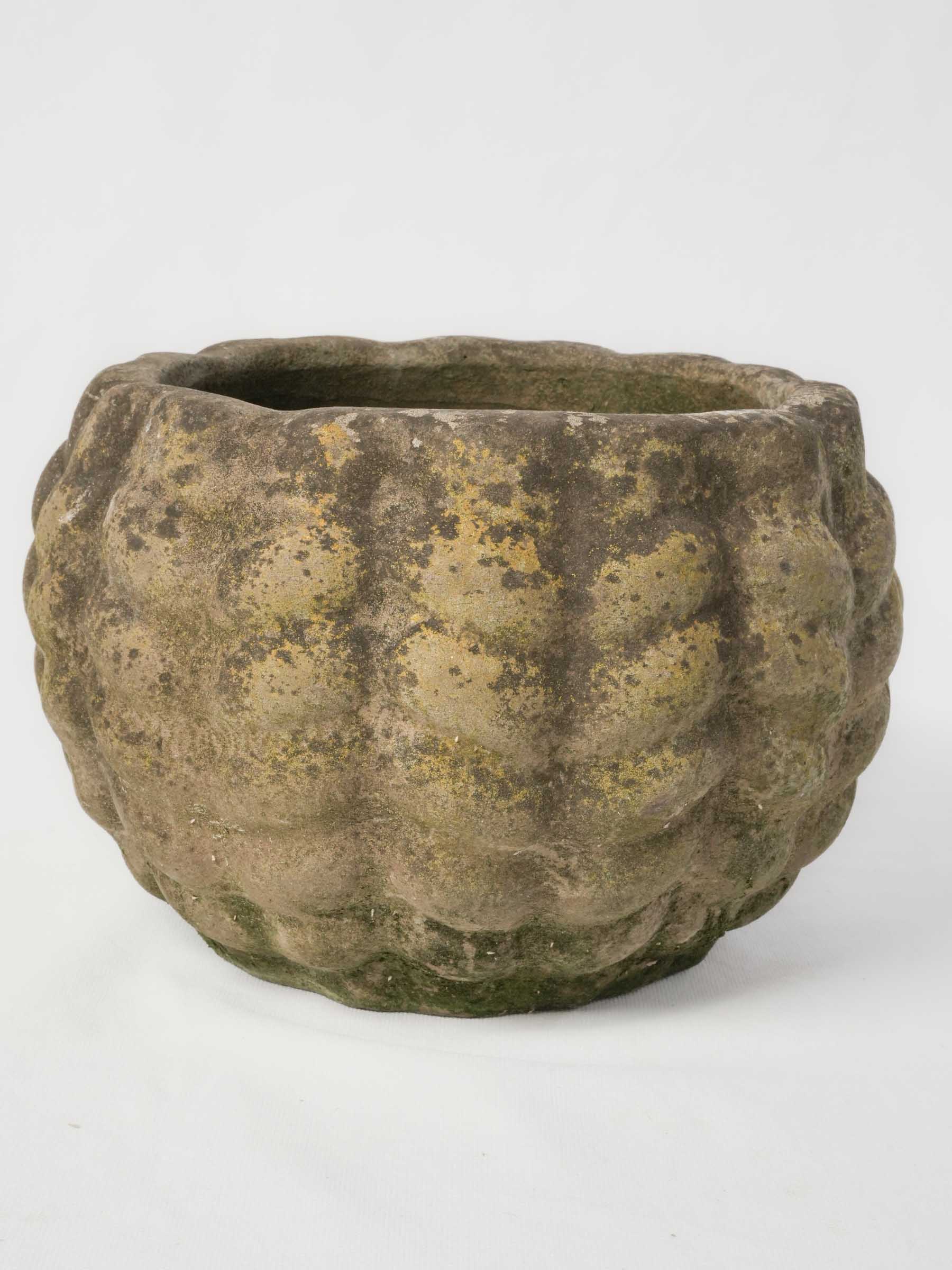 Vintage Lobed Concrete Planter w/ Naturally Weathered Patina - 9" x 13"