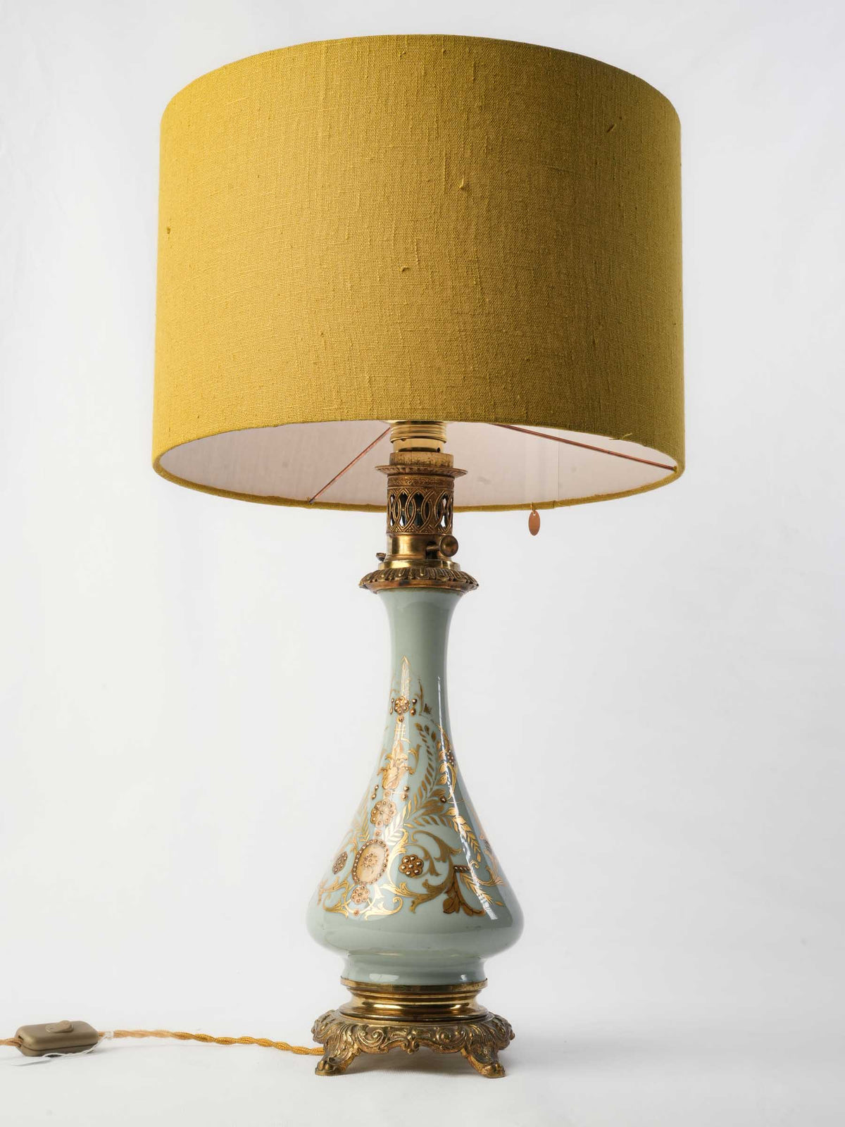 Antique French Ceramic Oil Lamp Converted to Table Lamp - 22½"