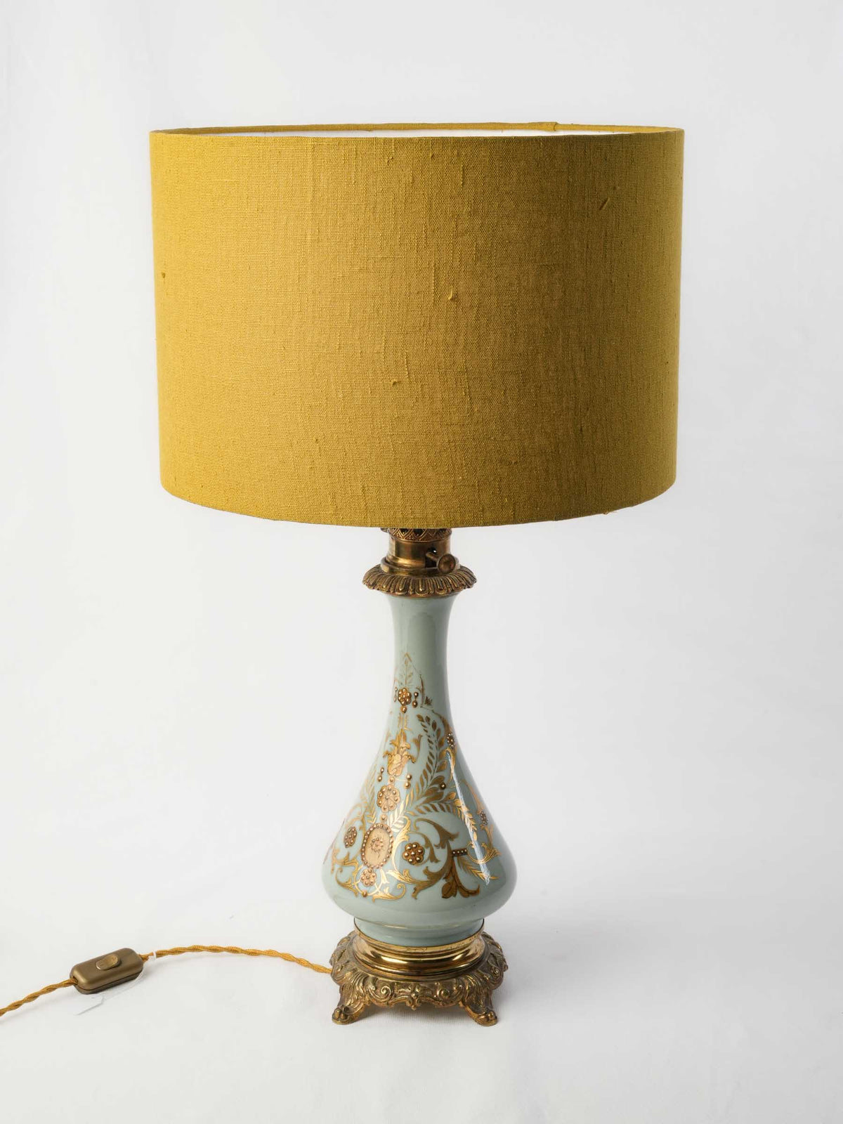 Antique French Ceramic Oil Lamp Converted to Table Lamp - 22½"