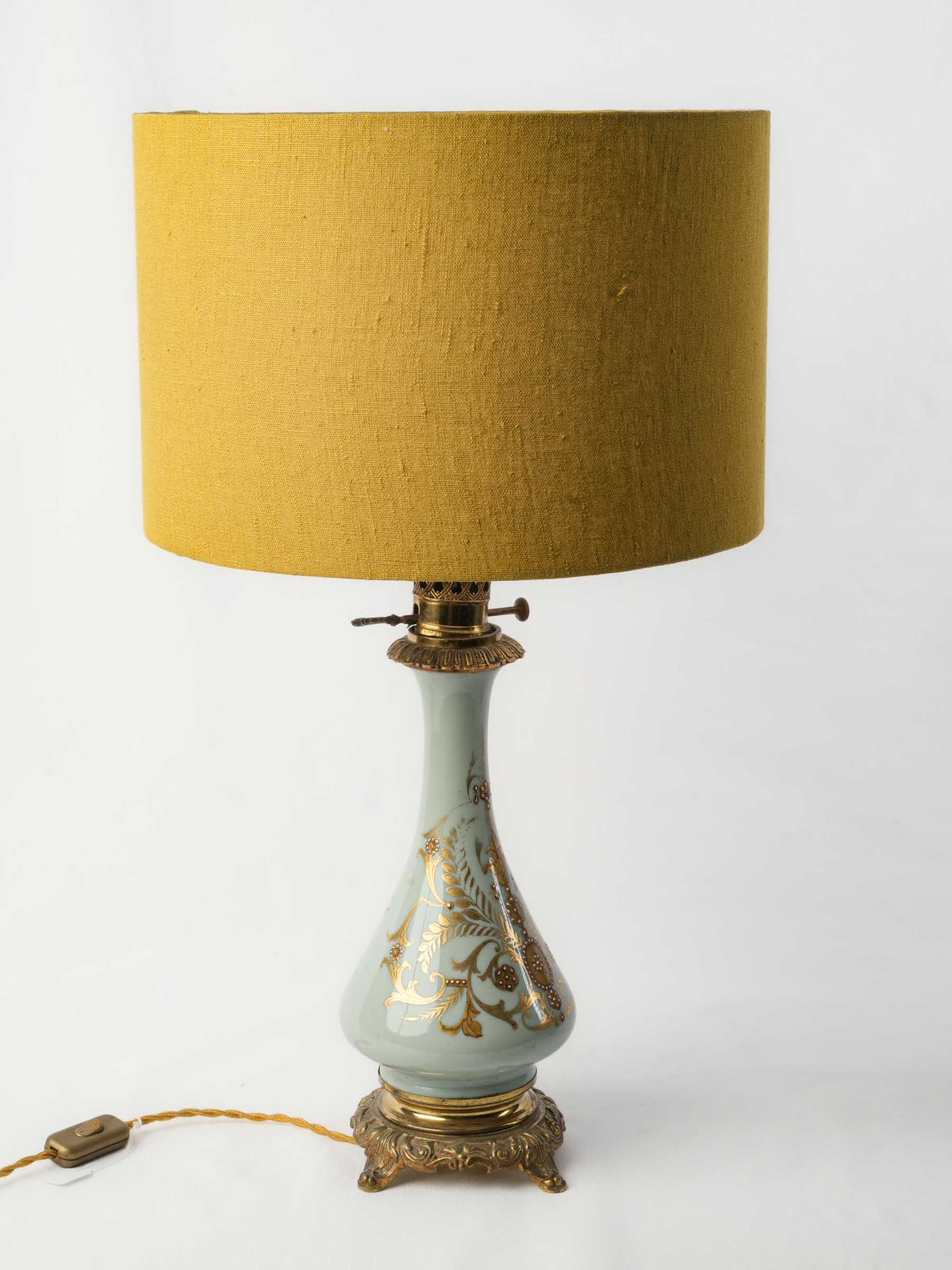 Antique French Ceramic Oil Lamp Converted to Table Lamp - 22½"