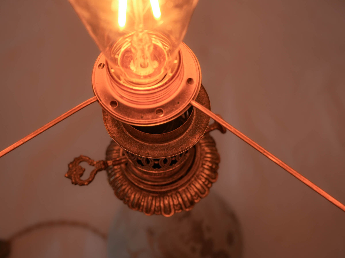 Antique French Ceramic Oil Lamp Converted to Table Lamp - 22½"
