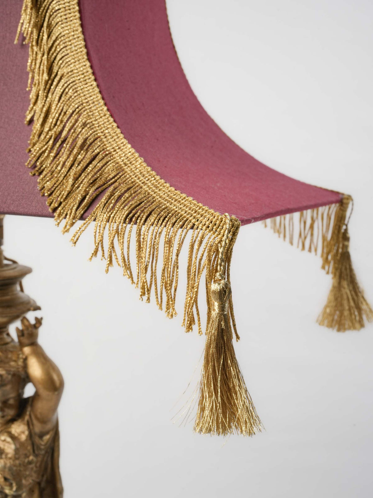 Figural Table Lamp w/ Gilt-Metal Putto and Fringed Pagoda Shade - 19¼"