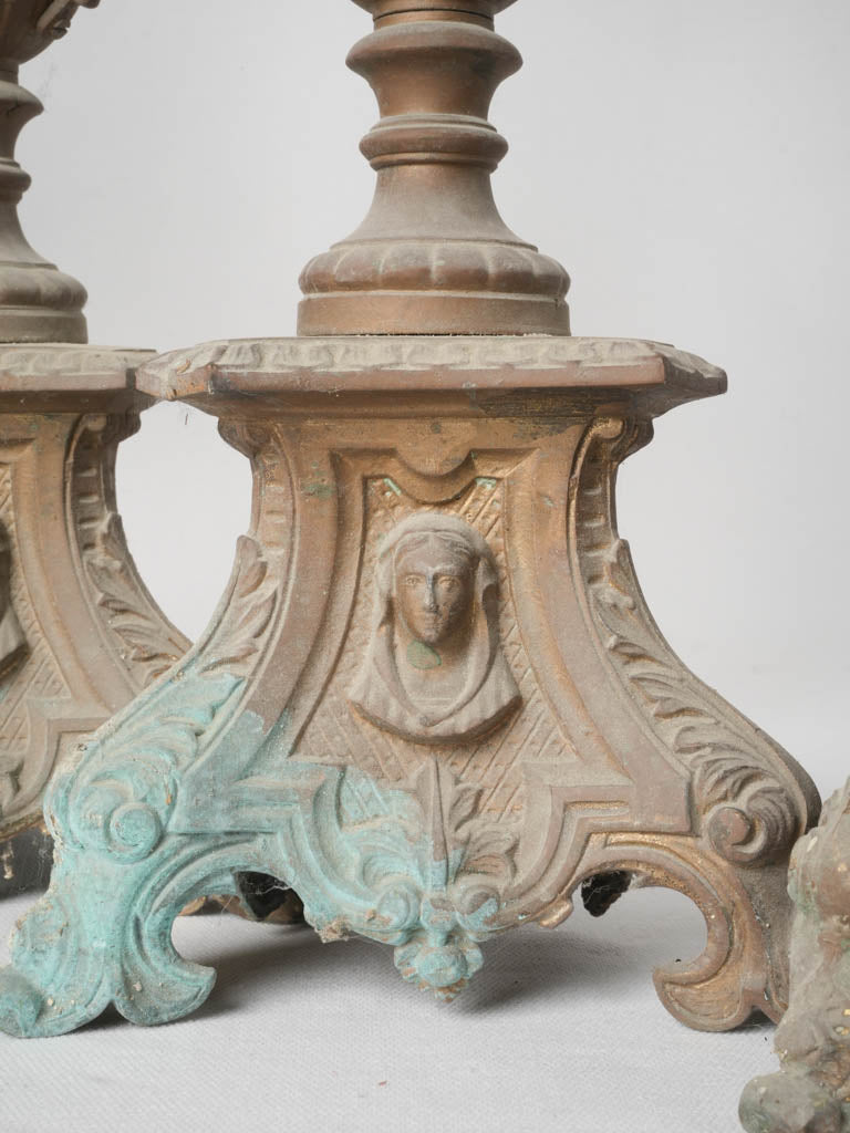 Aged French church table candle holders