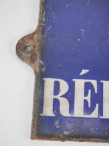 Cast iron enamel sign from Paris - Quai de la Republique - 19th century 11½" x 21¾"