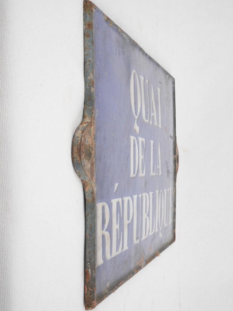 Cast iron enamel sign from Paris - Quai de la Republique - 19th century 11½" x 21¾"