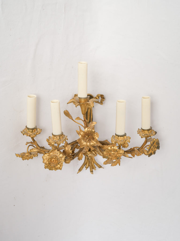 Elegant Gilt Bronze Five Light Floral Wall Sconce - 18½"