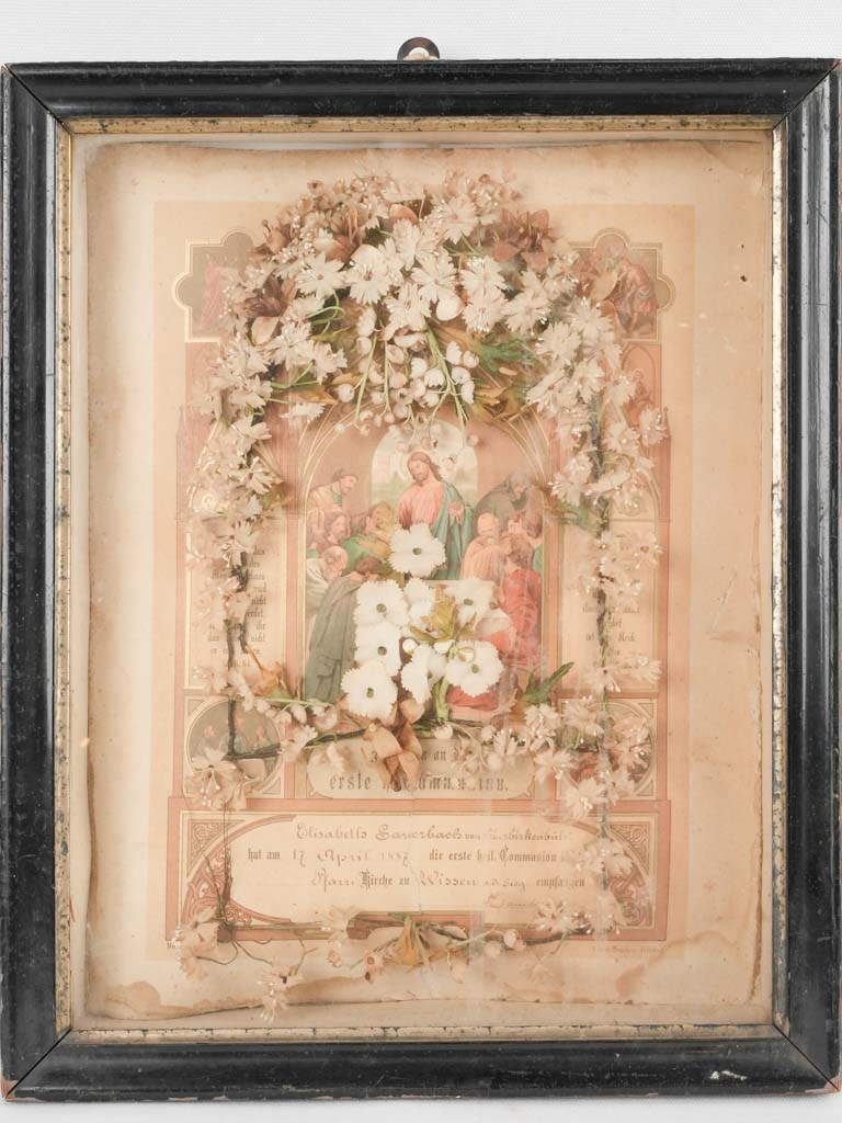 Framed 19th century communion certificate 16½
