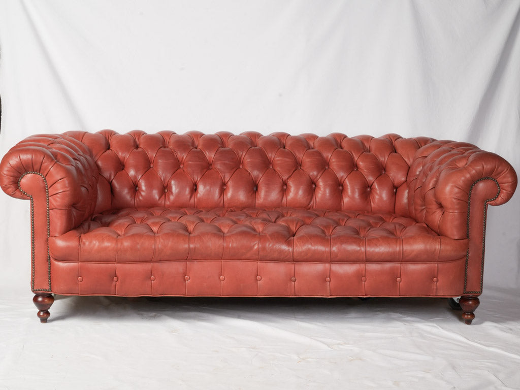 Luxurious terracotta-brown leather couch  