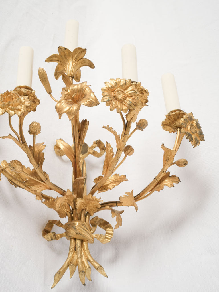 Elegant Gilt Bronze Five Light Floral Wall Sconce - 18½"