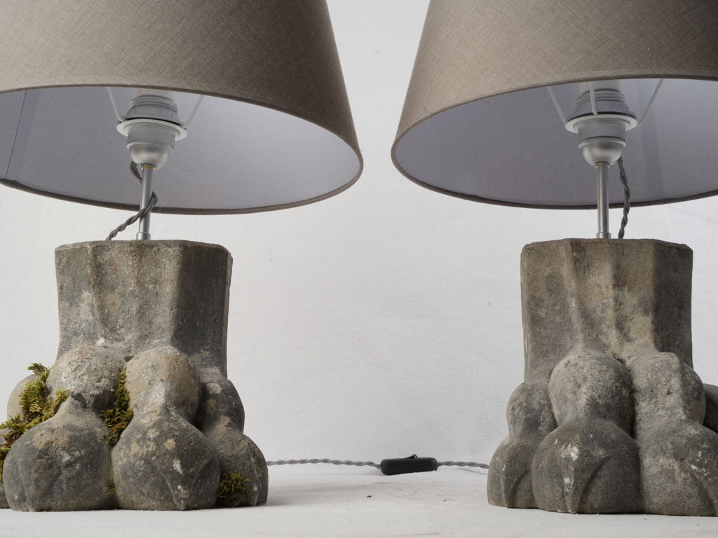 Stone carved paw motif lamps  
