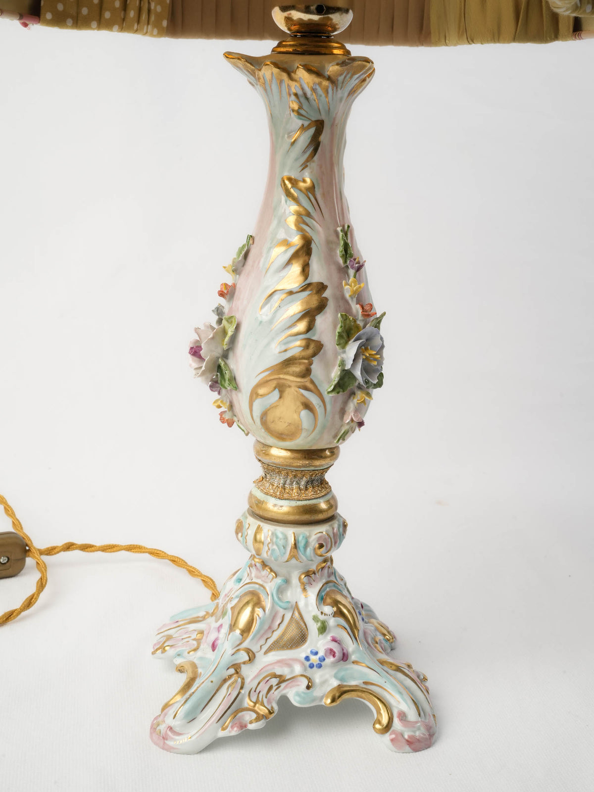 Capodimonte Porcelain Rococo Table Lamp w/ Custom Floral Shade - 21¾"