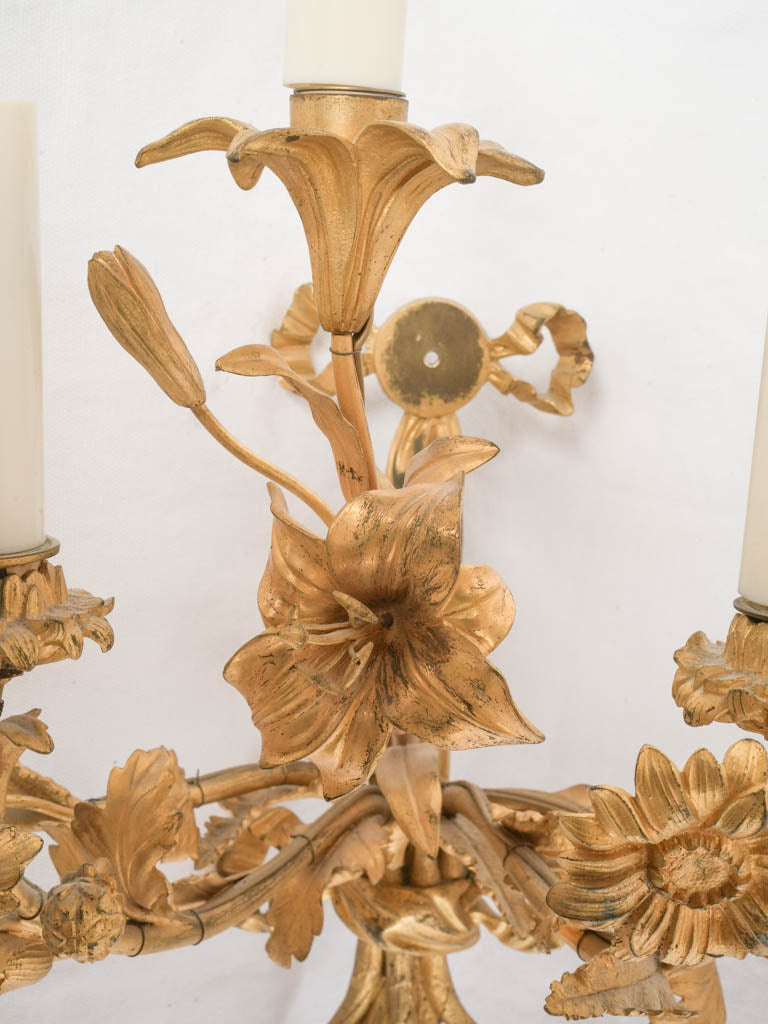 Elegant Gilt Bronze Five Light Floral Wall Sconce - 18½"