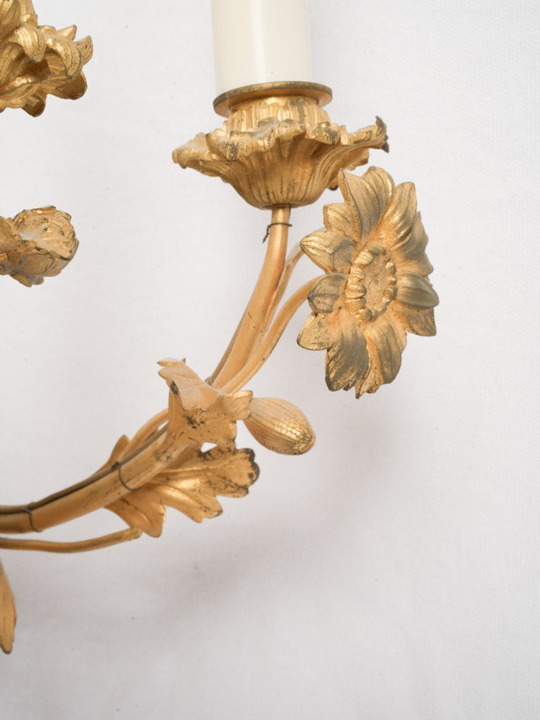 Elegant Gilt Bronze Five Light Floral Wall Sconce - 18½"