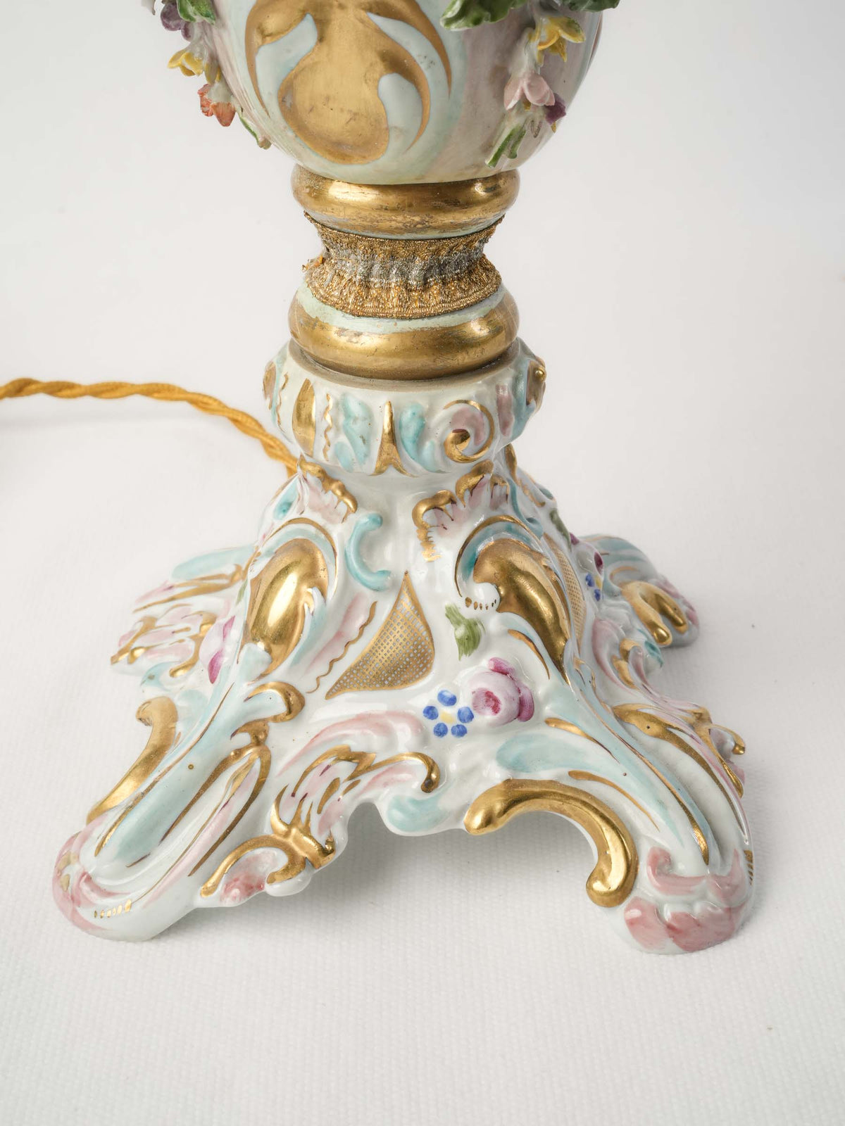 Capodimonte Porcelain Rococo Table Lamp w/ Custom Floral Shade - 21¾"