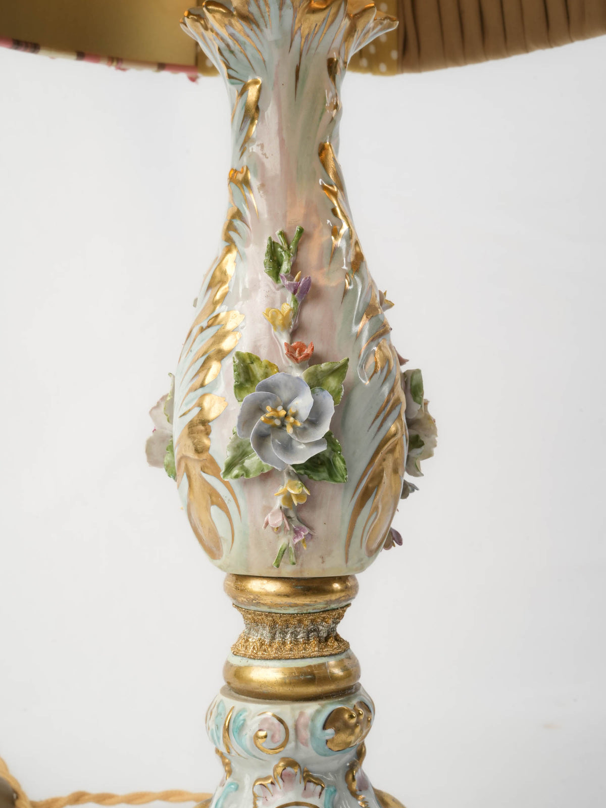 Capodimonte Porcelain Rococo Table Lamp w/ Custom Floral Shade - 21¾"
