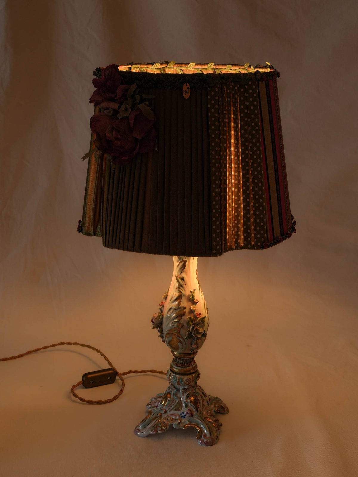 Capodimonte Porcelain Rococo Table Lamp w/ Custom Floral Shade - 21¾"