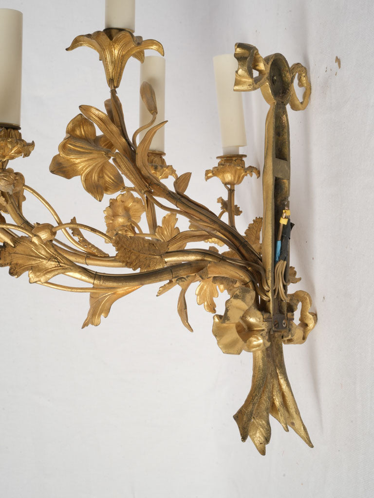 Elegant Gilt Bronze Five Light Floral Wall Sconce - 18½"